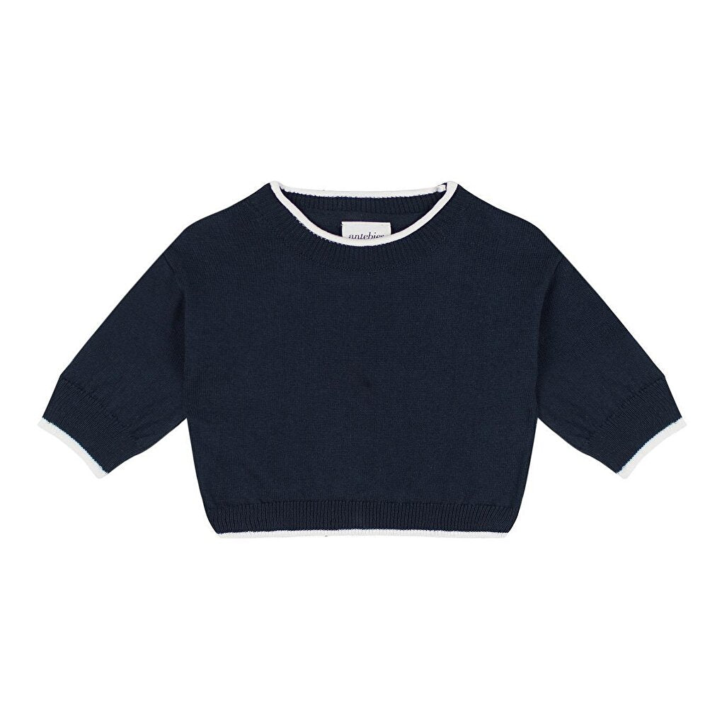 Navy Blue Knitwear Baby Set with White Contrast Detail