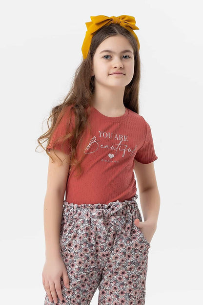 Girl's Crop T-Shirt Text Printed Tile (Age 8-14)