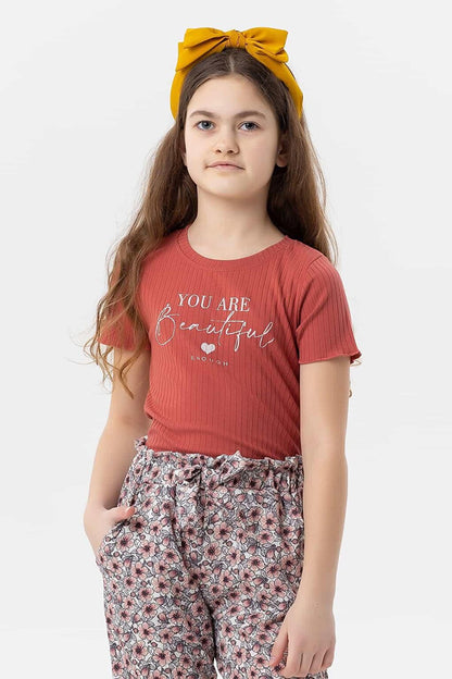 Girl's Crop T-Shirt Text Printed Tile (Age 8-14)