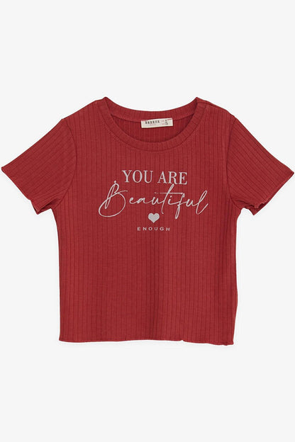 Girl's Crop T-Shirt Text Printed Tile (Age 8-14)