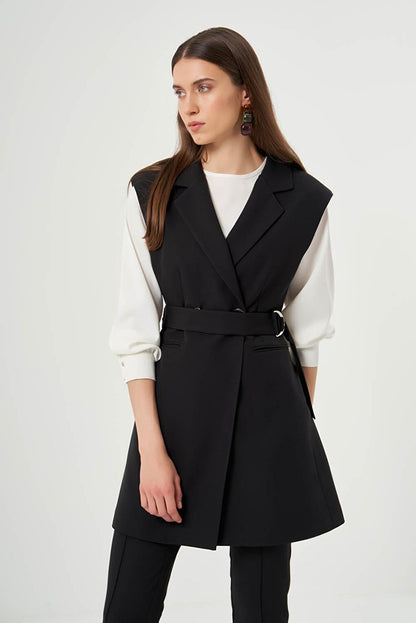 Black Classic Vest with Buckle Belt