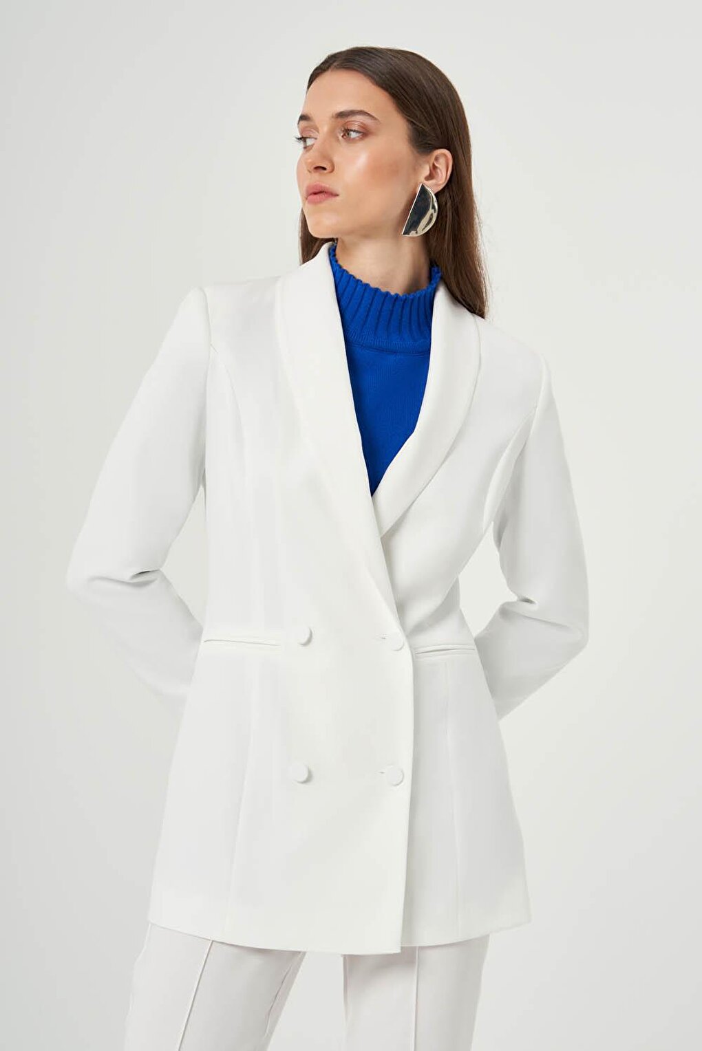 Shawl Collar Double Breasted Ecru Jacket