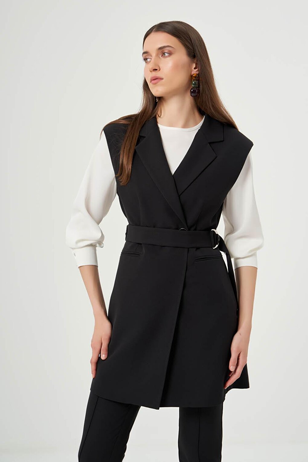 Black Classic Vest with Buckle Belt