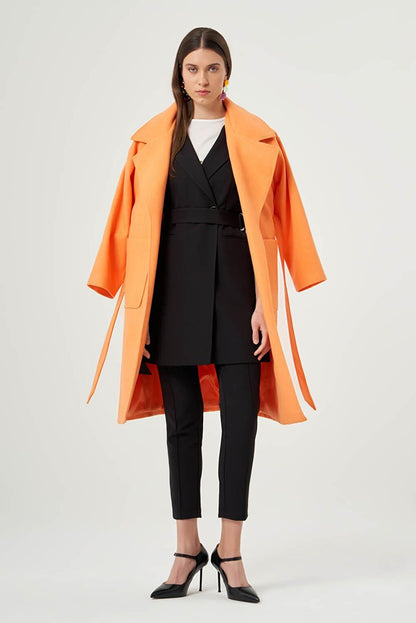 Basic Stitched Textured Orange Coat