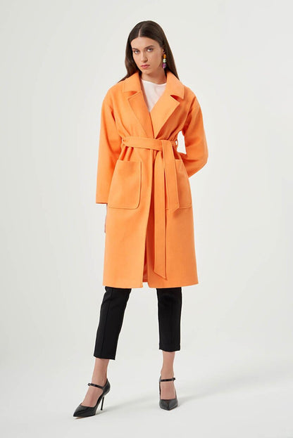 Basic Stitched Textured Orange Coat