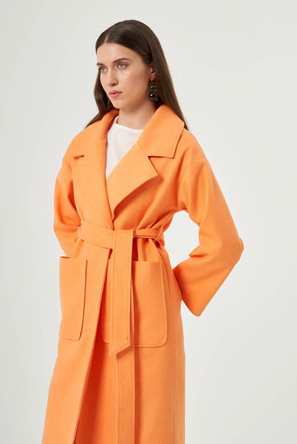 Basic Stitched Textured Orange Coat