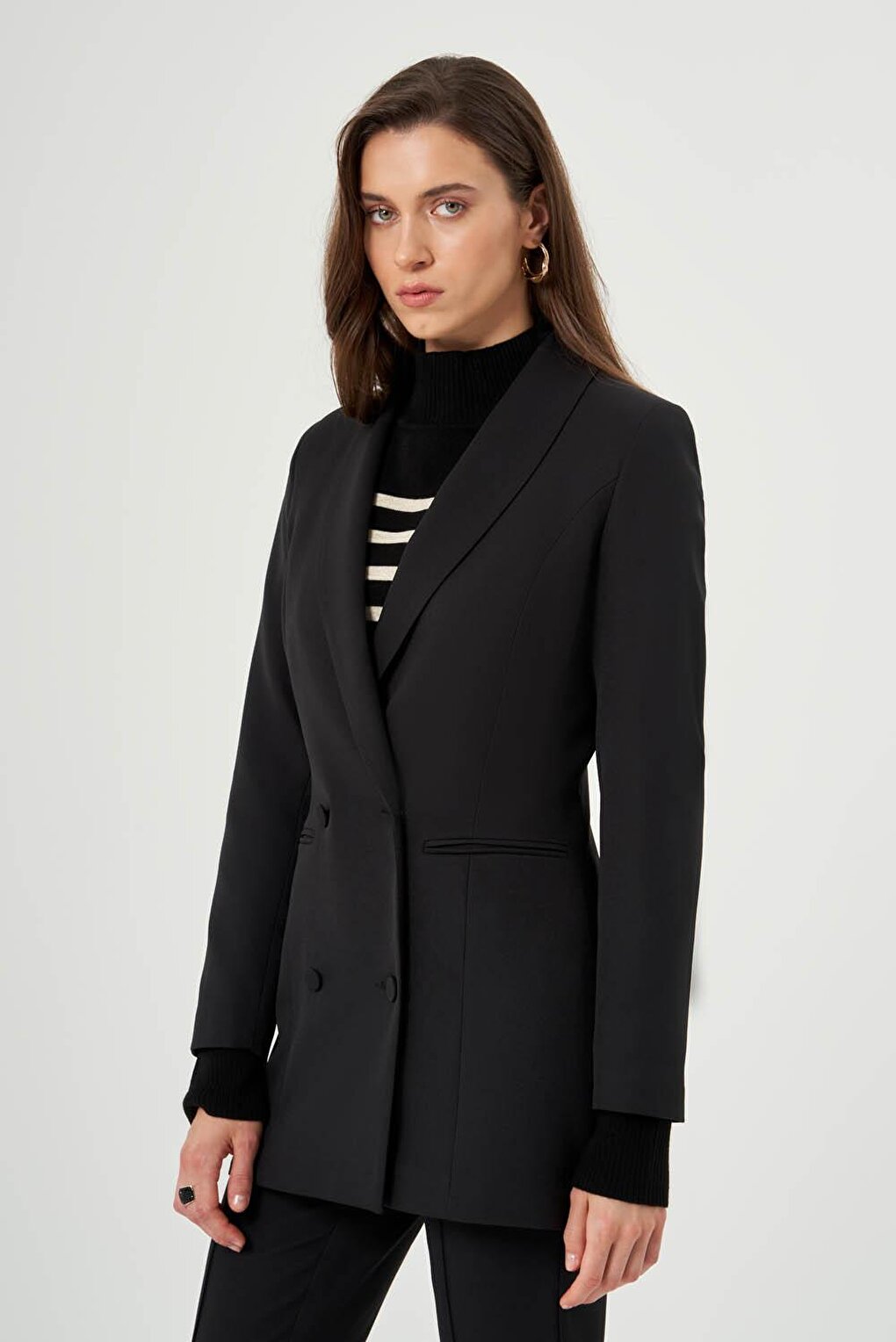 Shawl Collar Double Breasted Black Jacket