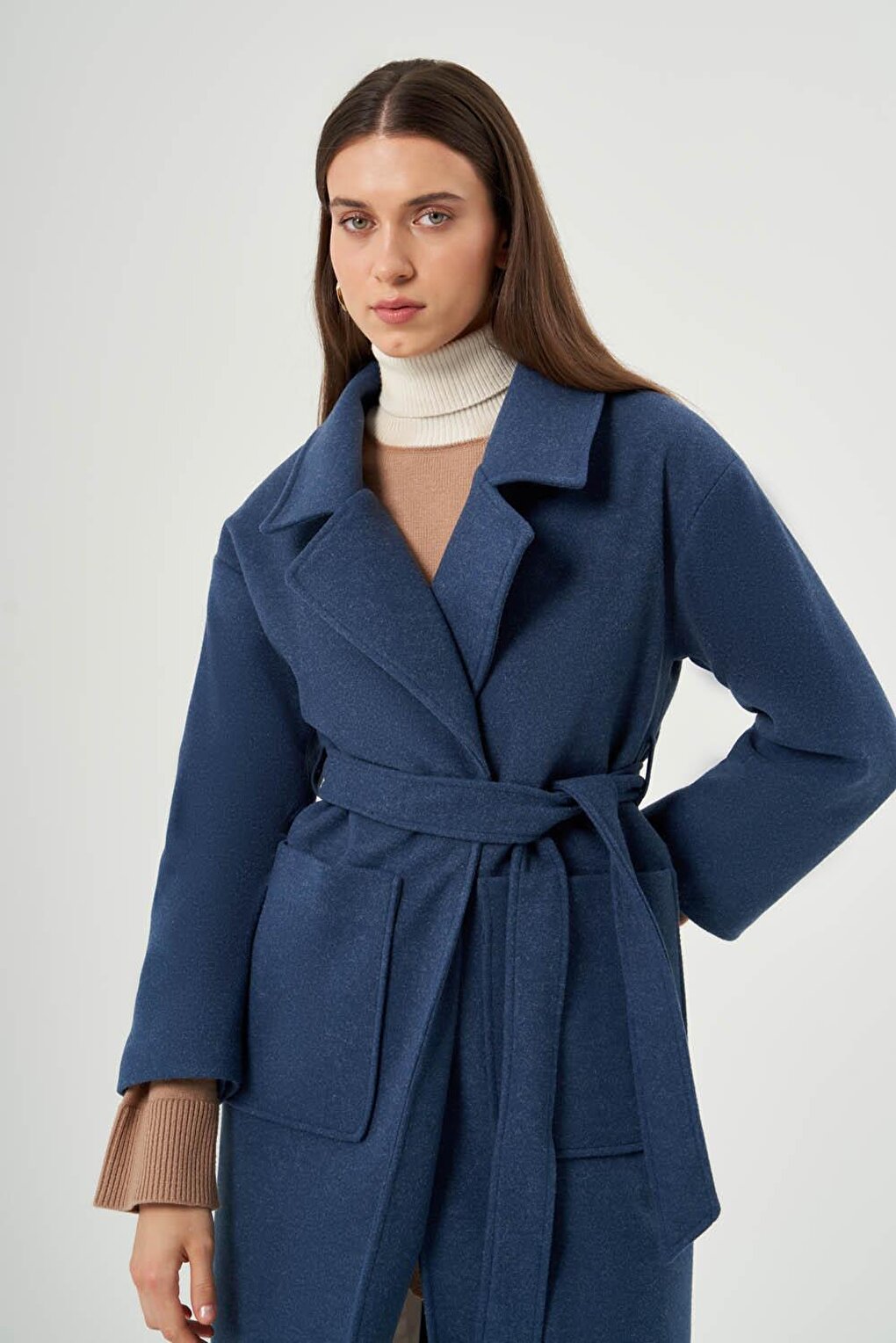 Basic Stamp Textured Indigo Coat