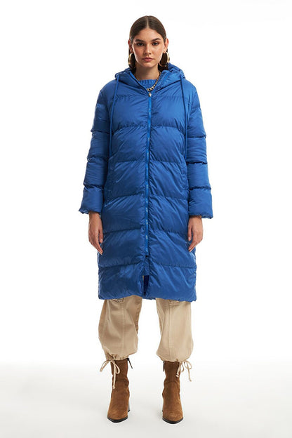 Hooded Long Puffer Coat Indigo