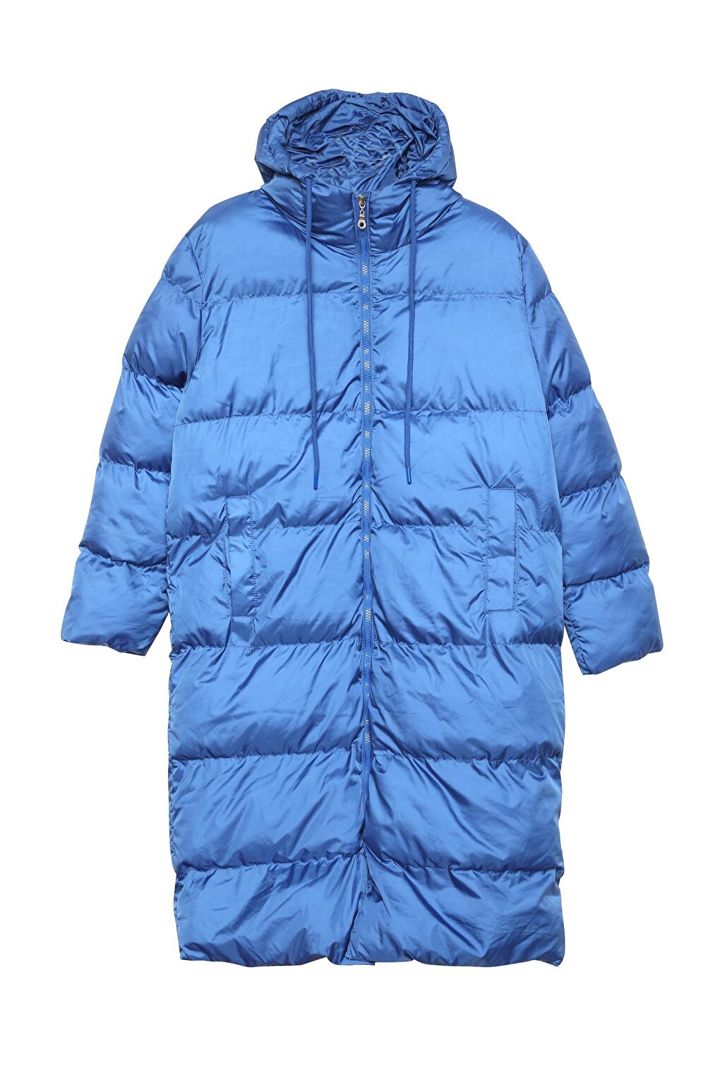 Hooded Long Puffer Coat Indigo