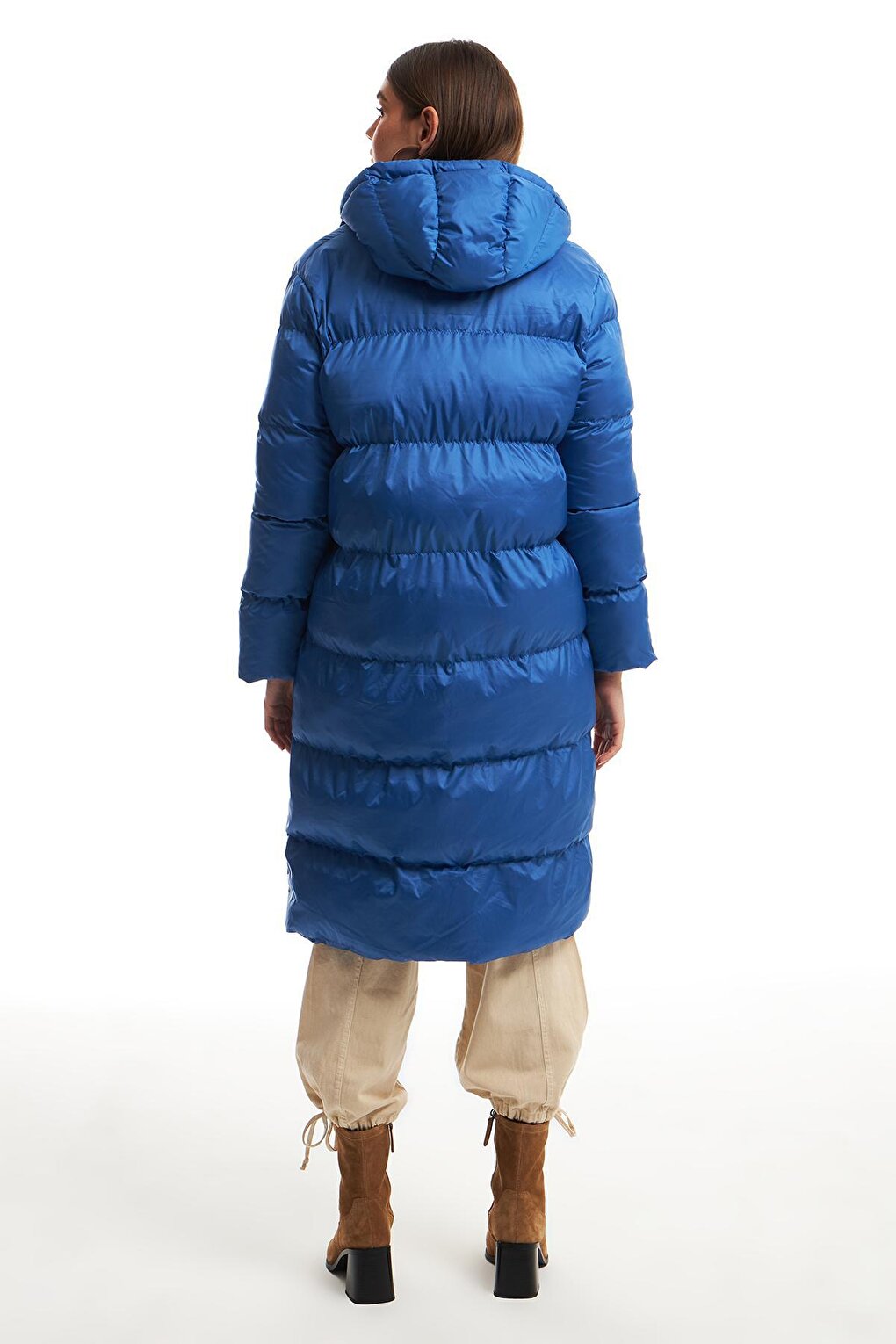 Hooded Long Puffer Coat Indigo