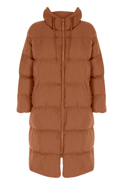 Hooded Long Puffer Coat Camel