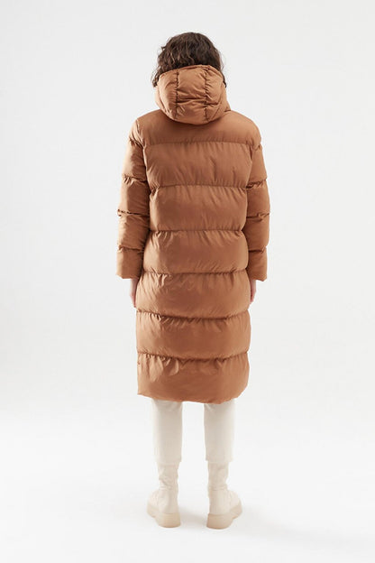 Hooded Long Puffer Coat Camel