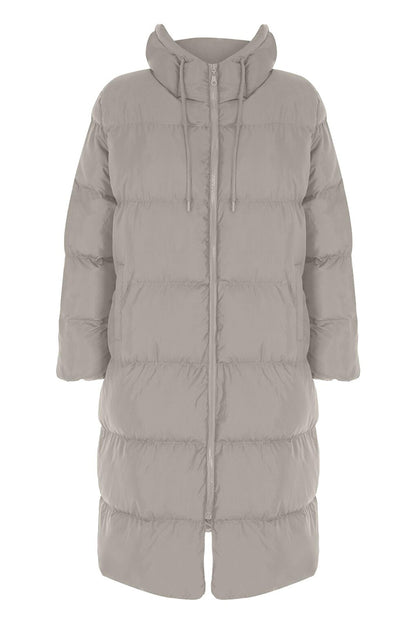 Hooded Long Puffer Coat Stone