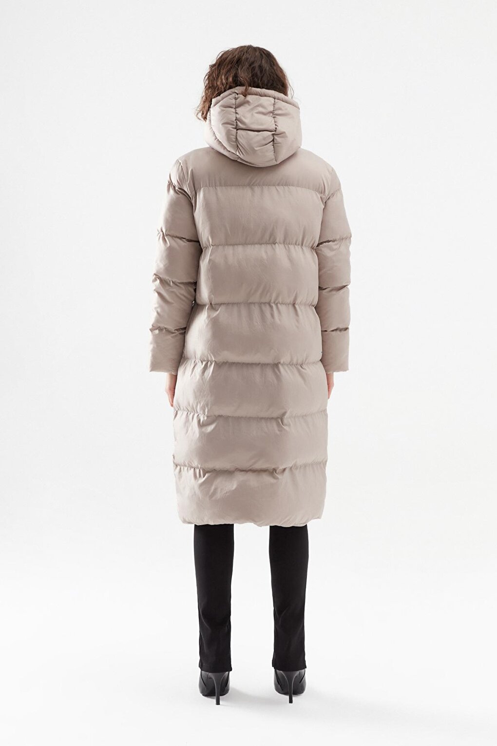 Hooded Long Puffer Coat Stone