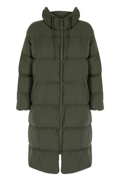 Hooded Long Puffer Coat Khaki