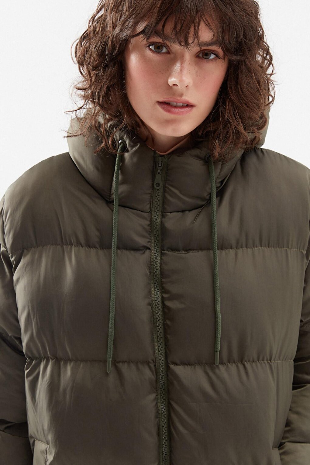 Hooded Long Puffer Coat Khaki