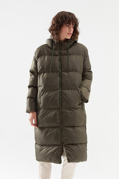 Hooded Long Puffer Coat Khaki