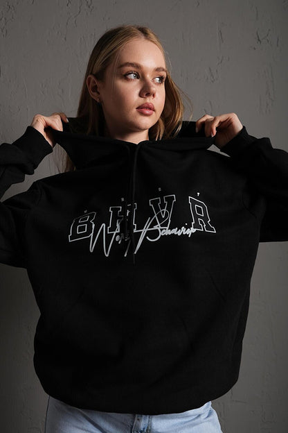 Women's Bhvr BLACK Hooded Sweatshirt