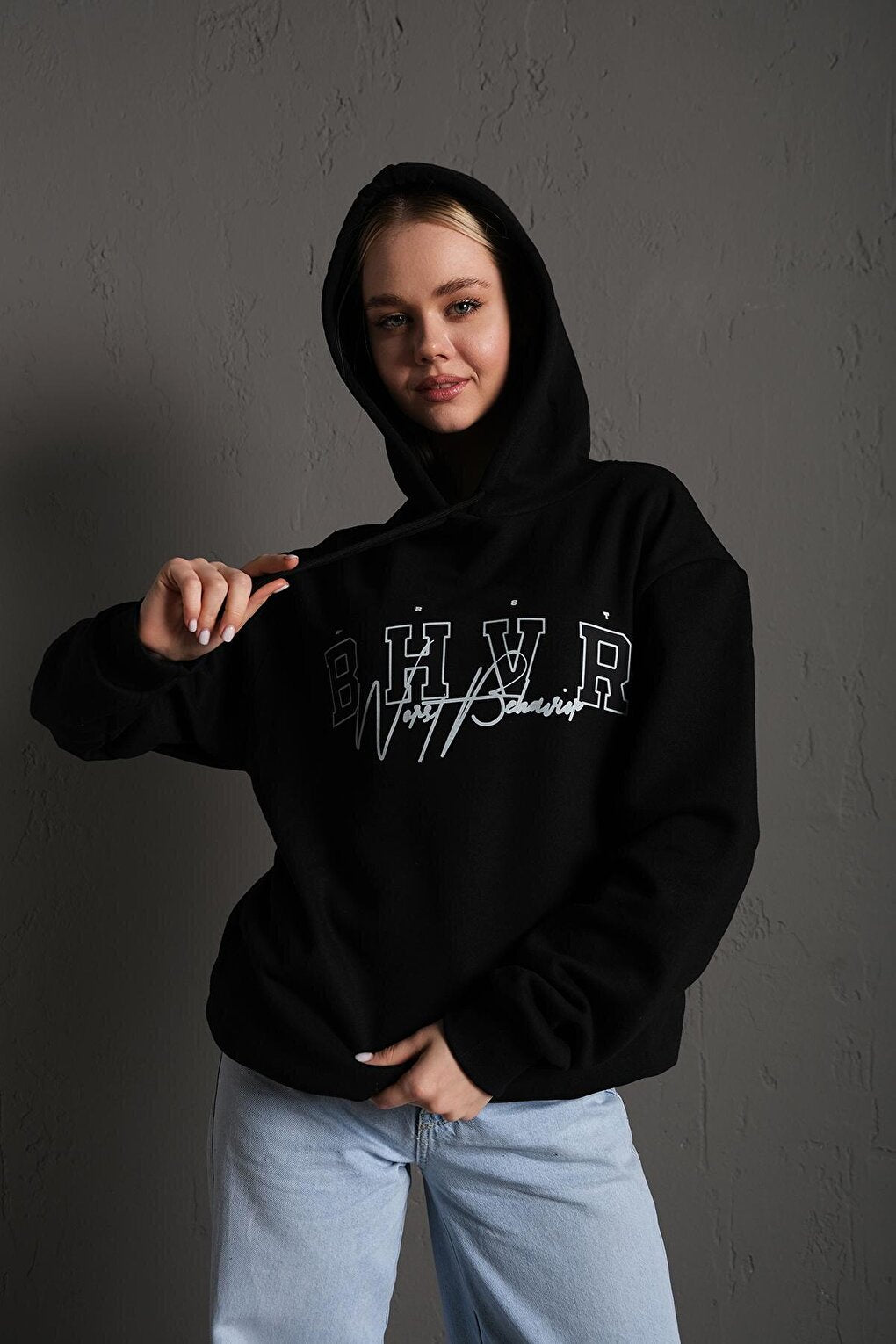 Women's Bhvr BLACK Hooded Sweatshirt