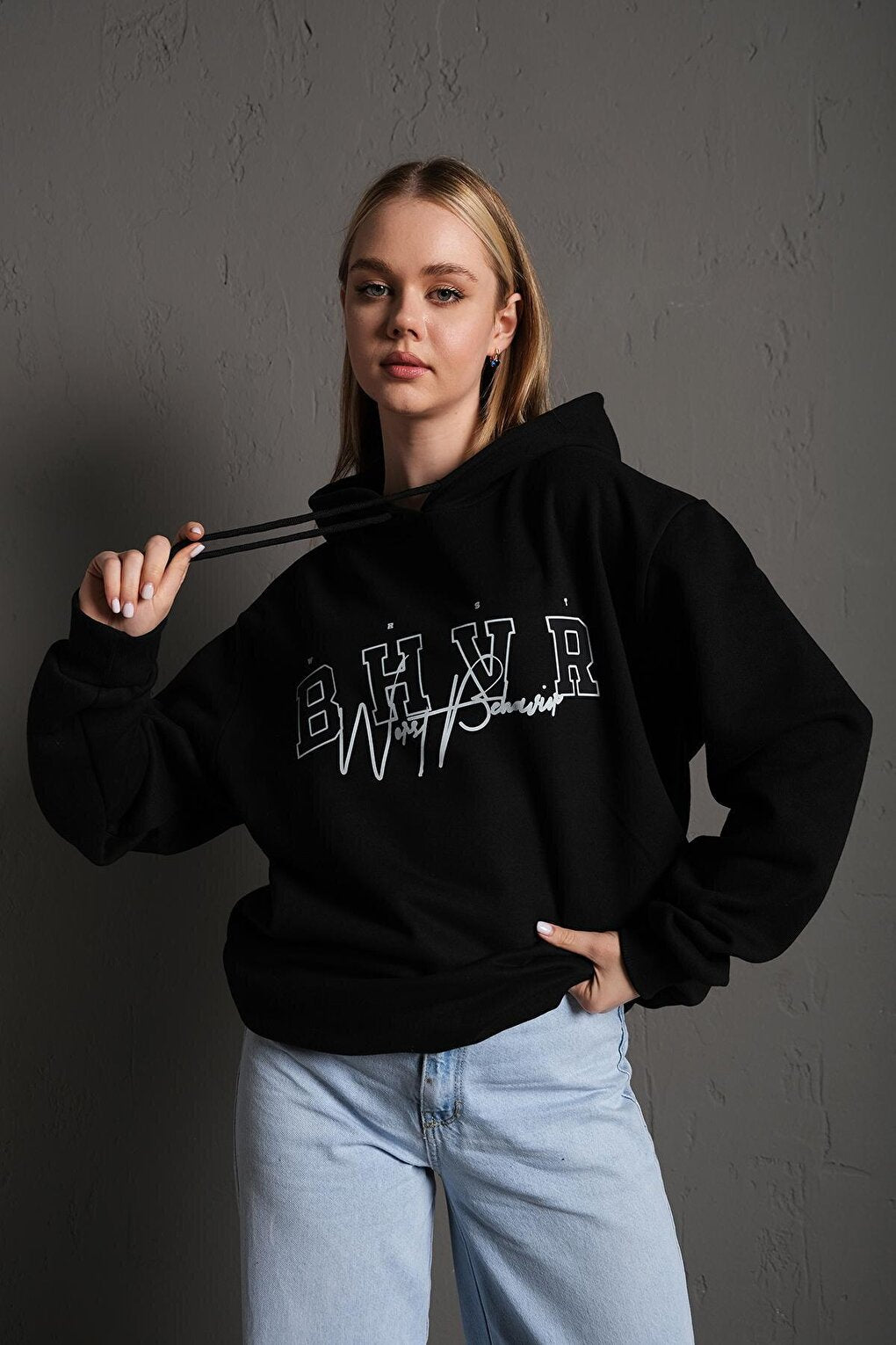 Women's Bhvr BLACK Hooded Sweatshirt