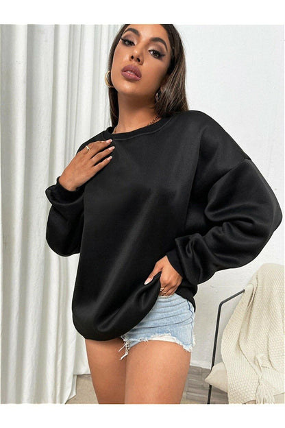 Women's BLACK Crew Neck Plain Sweatshirt