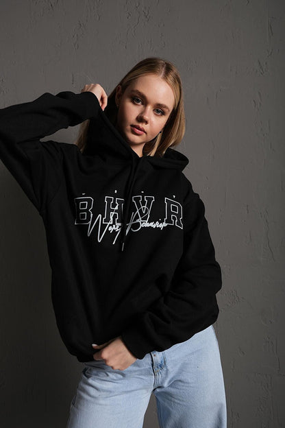 Women's Bhvr BLACK Hooded Sweatshirt