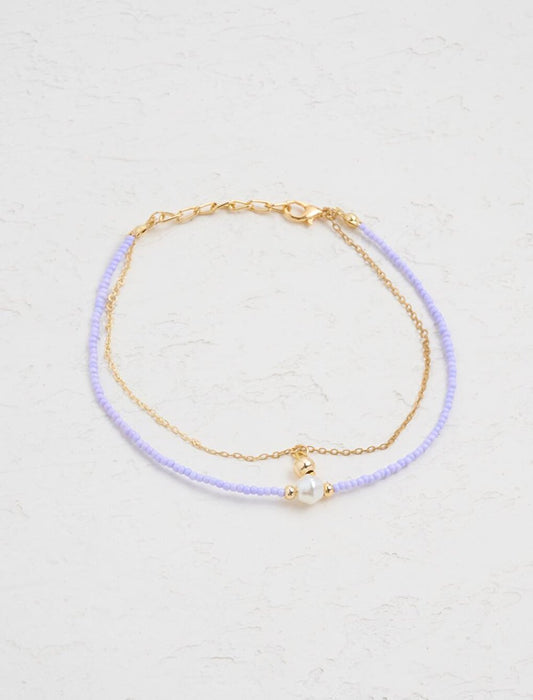 Lilac Pearl Detailed Beaded Chain Anklet