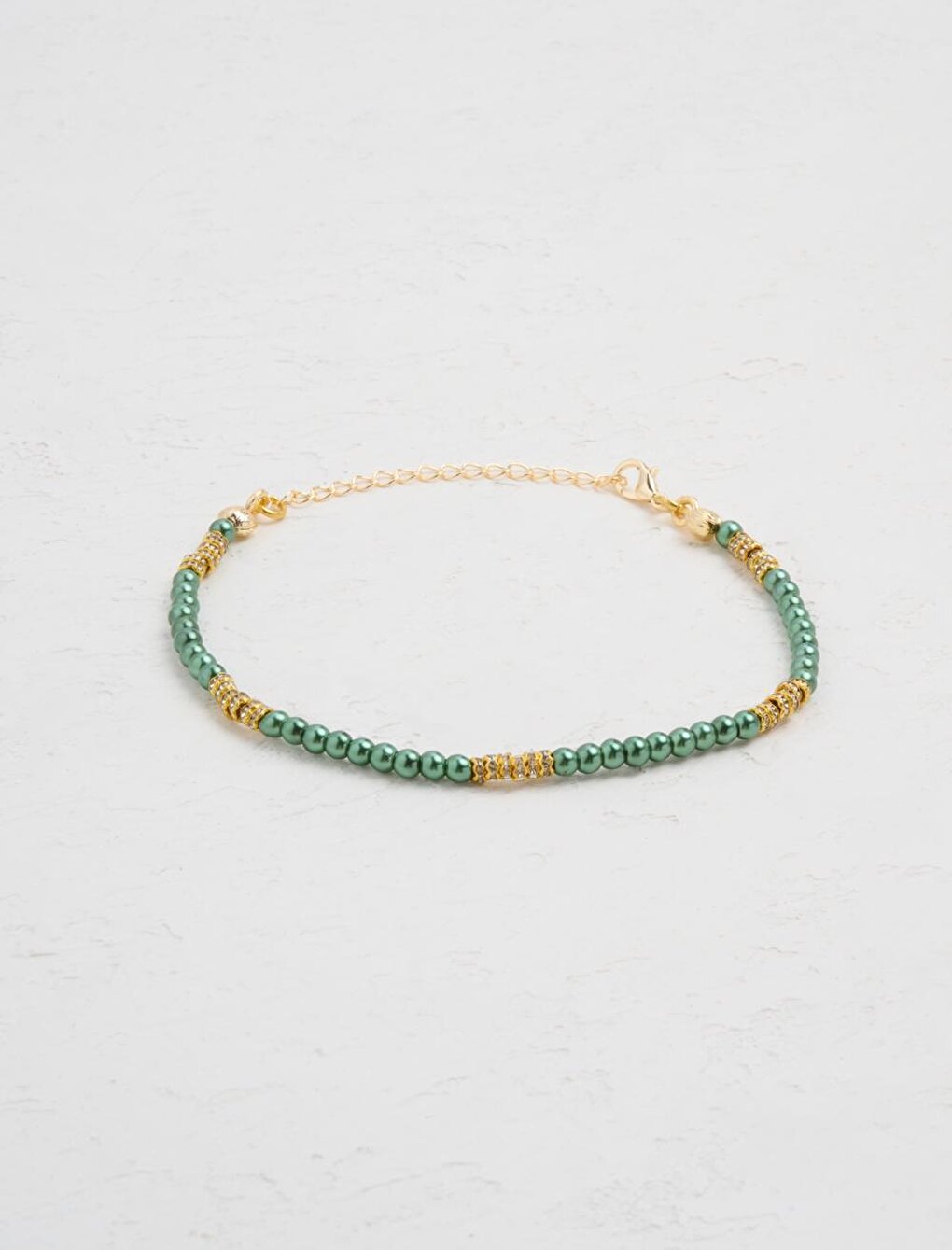 Dark Green Beaded Shiny Stone Adjustable Anklet