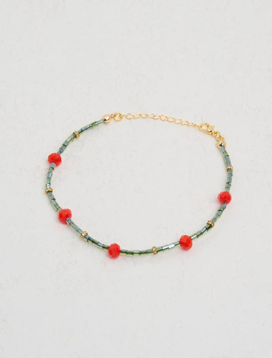 Chinese Red Bead and Figure Detailed Anklet