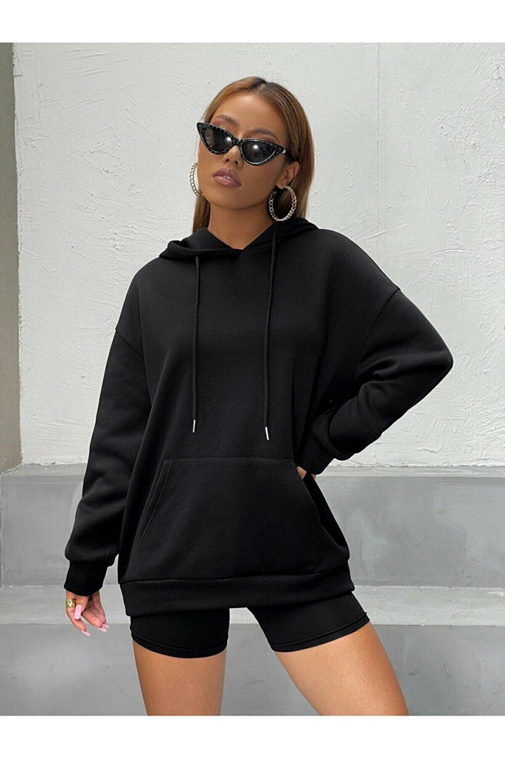 Unisex BLACK Intense Printed Hooded Oversize Sweatshirt Hoddie