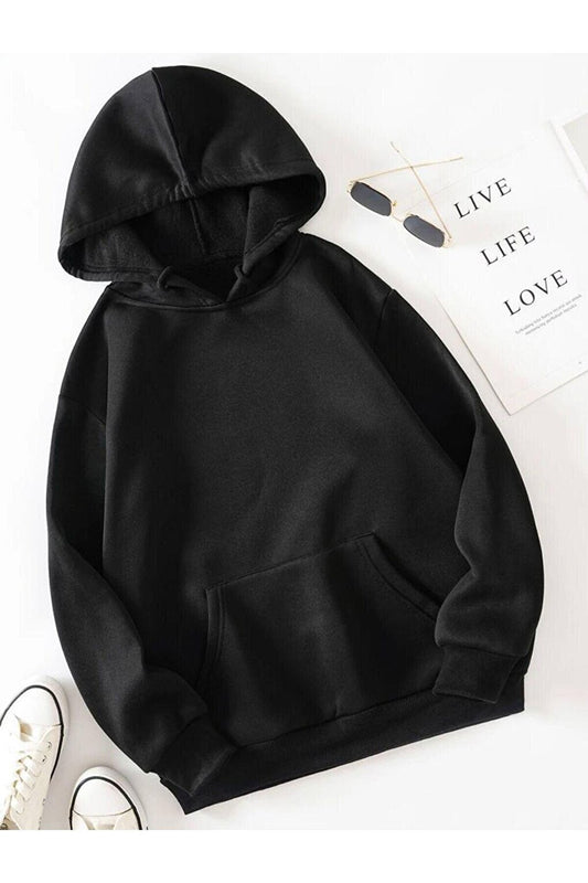 Plain Black Hooded Sweatshirt