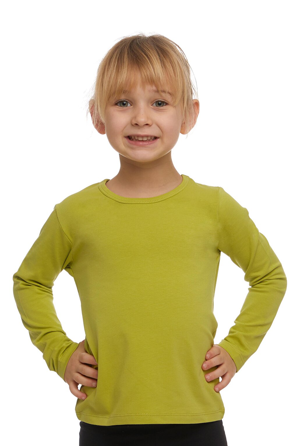 Oil Green Girl's Plain Printed Lycra Long Sleeve T-Shirt