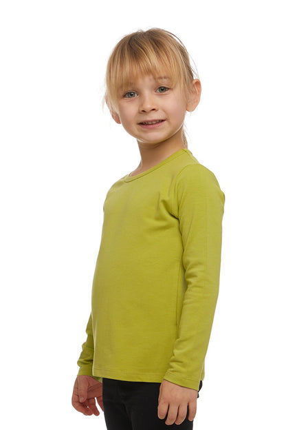 Oil Green Girl's Plain Printed Lycra Long Sleeve T-Shirt