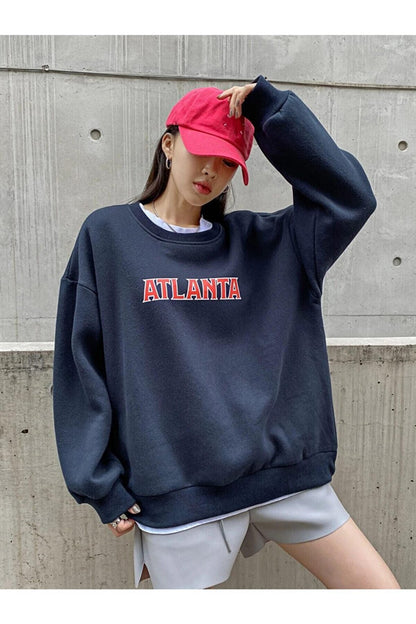 Women's Sweatshirt Oversize DARK BLUE Atlanta Printed Sweat