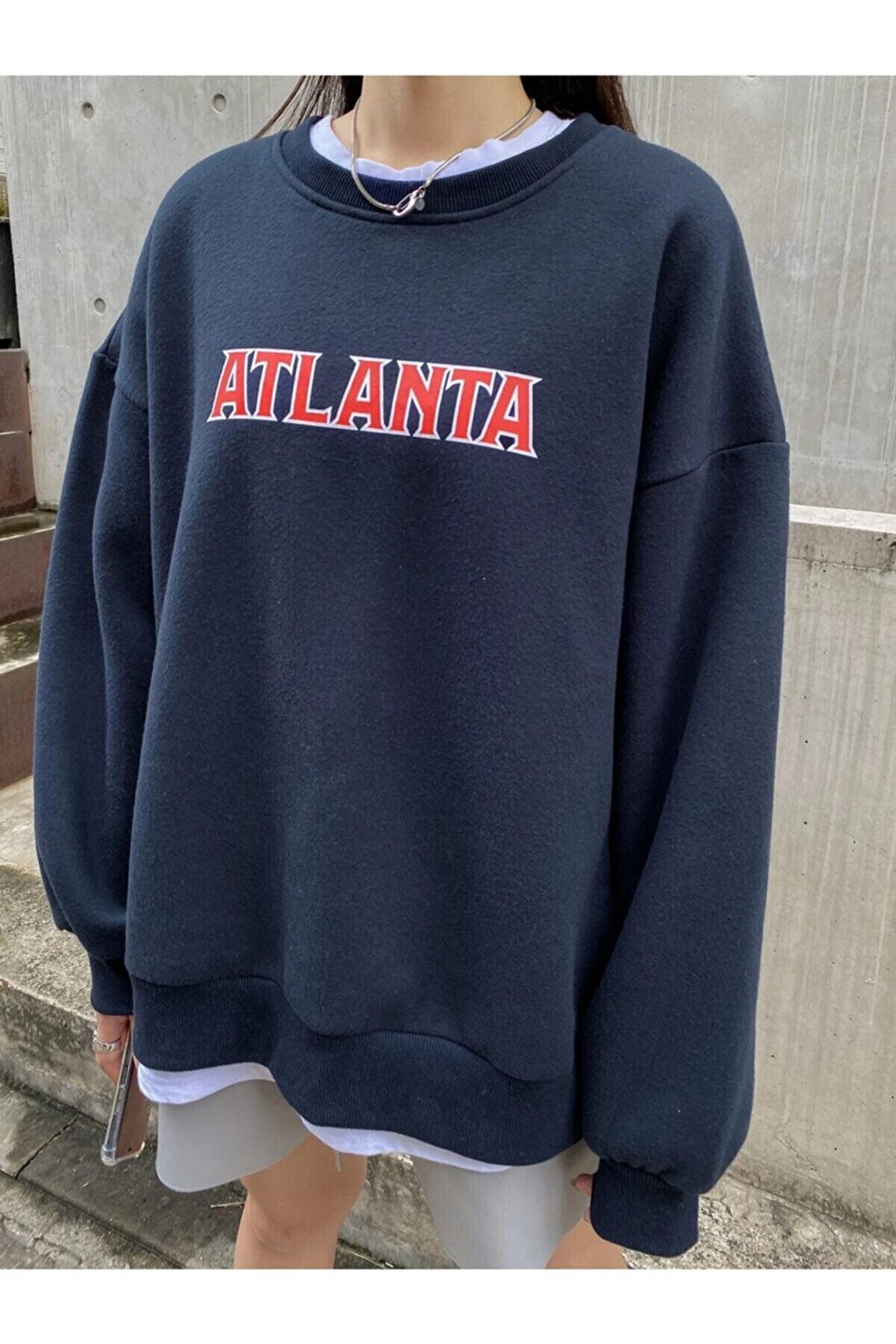 Women's Sweatshirt Oversize DARK BLUE Atlanta Printed Sweat