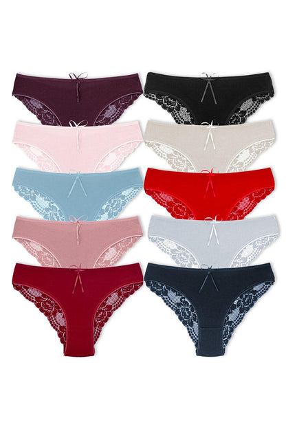 Cotton Lace Back Women's Panties 10pcs