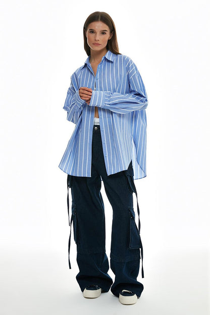 Striped Oversize Shirt Blue