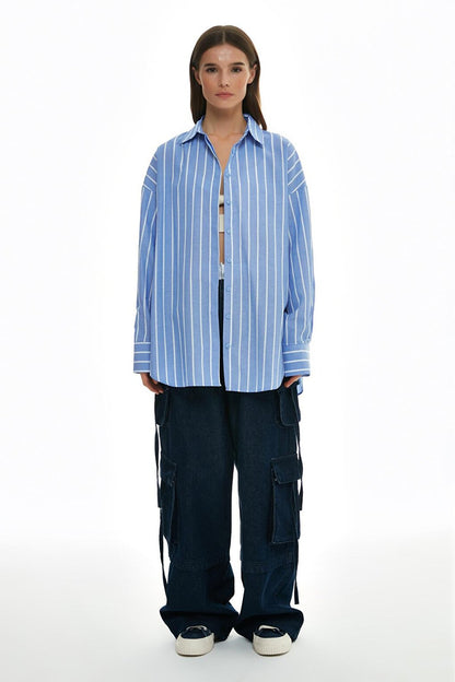 Striped Oversize Shirt Blue