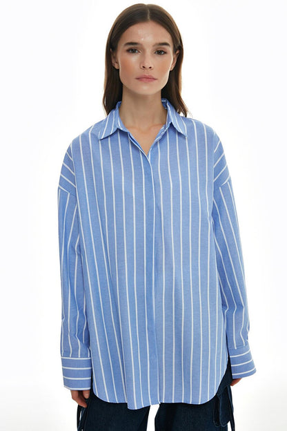 Striped Oversize Shirt Blue