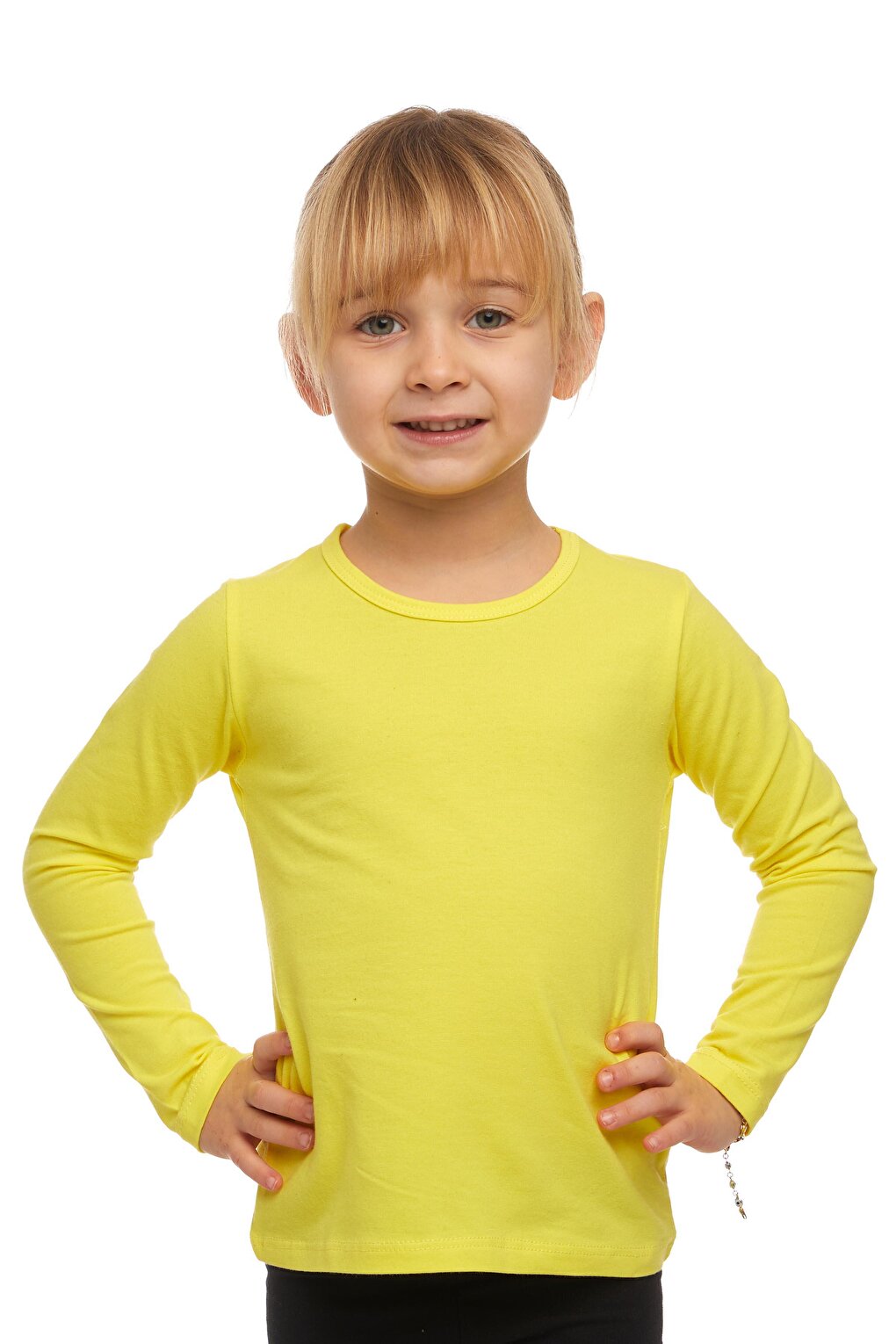 Highlighting Yellow Girl's Plain Basic Lycra Long Sleeve T-Shirt