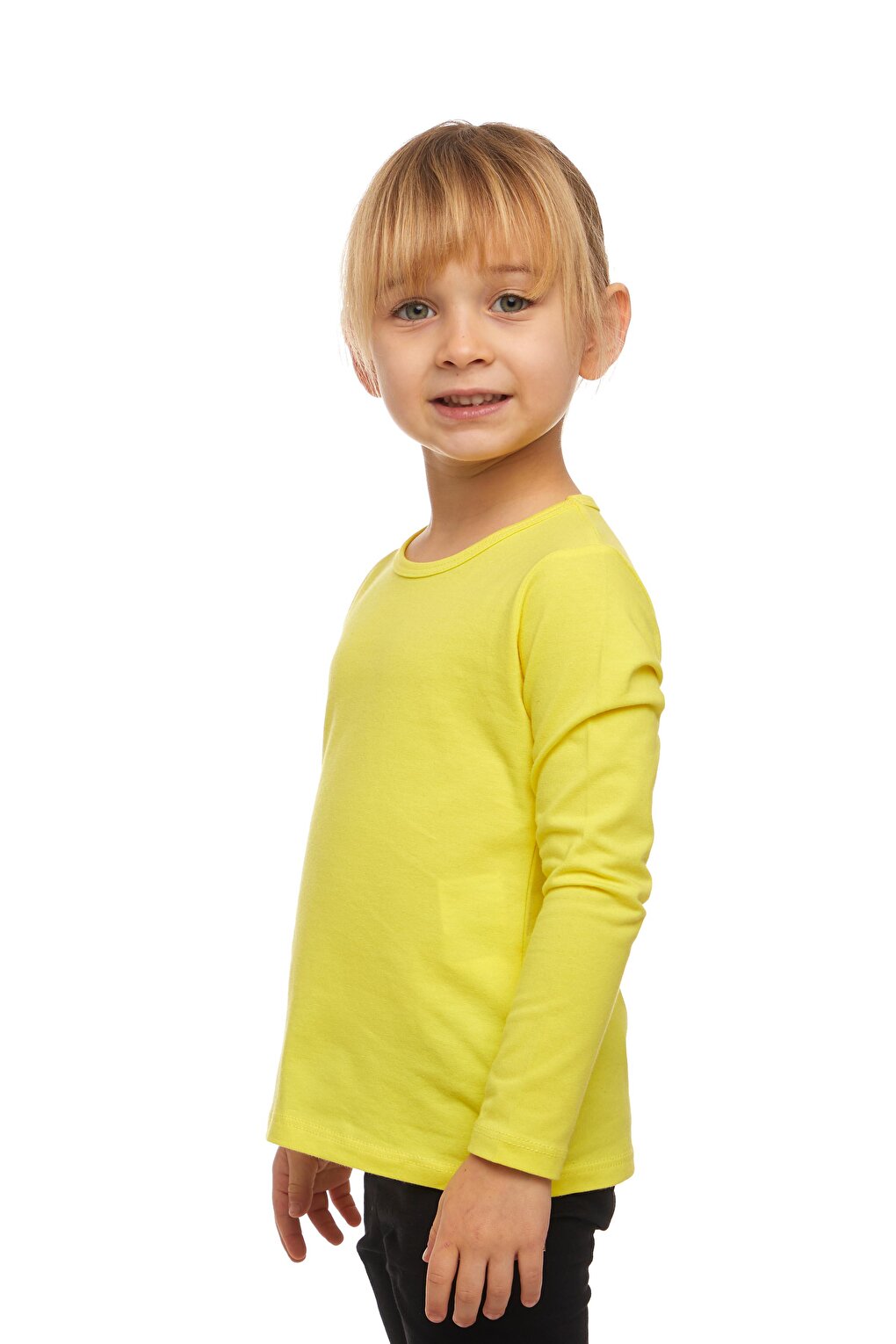 Highlighting Yellow Girl's Plain Basic Lycra Long Sleeve T-Shirt