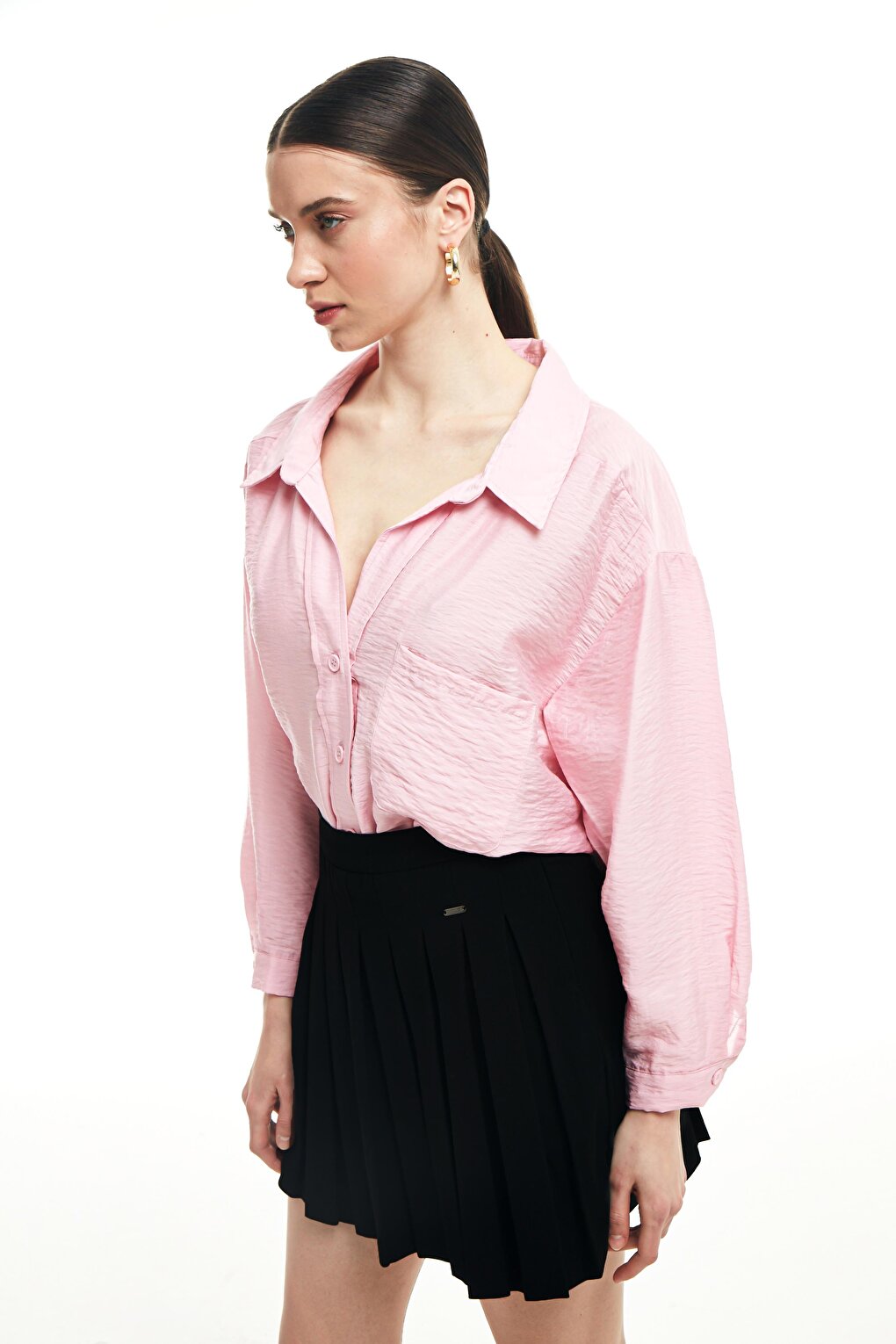 Oversize Button-Up Shirt Pink