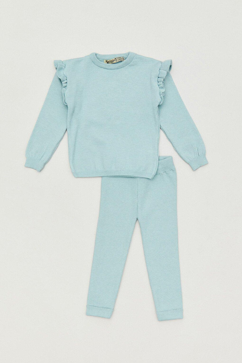 Crew Neck Girl's Set with Frilled Sleeves