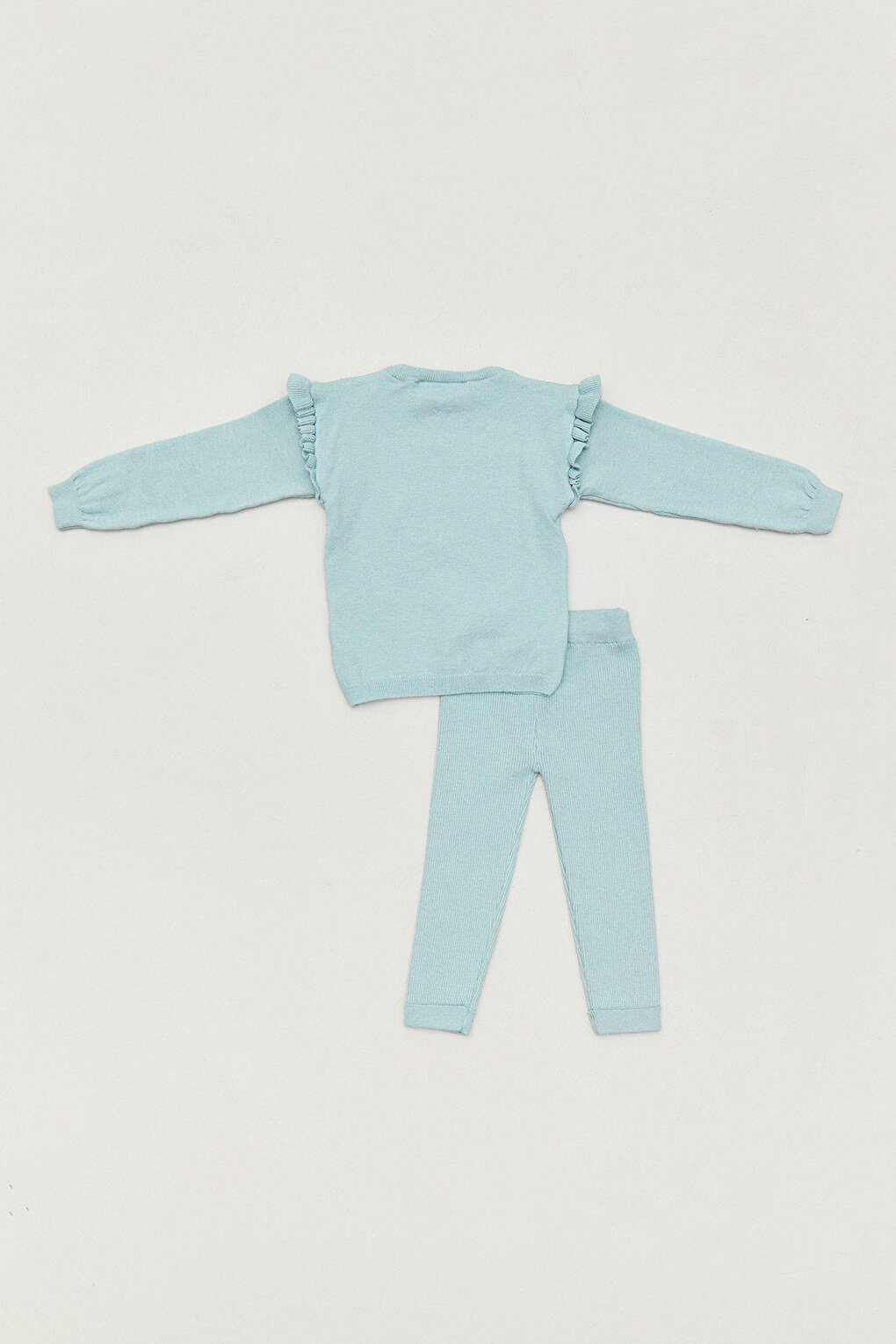 Crew Neck Girl's Set with Frilled Sleeves