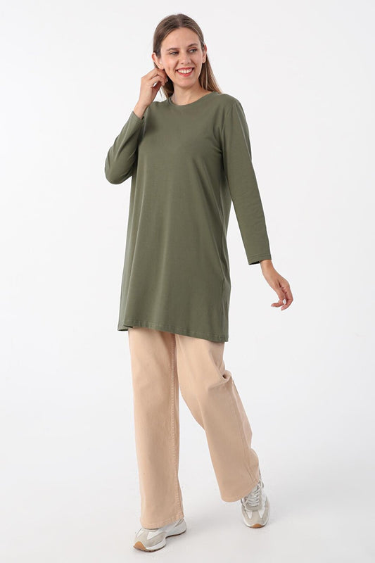 Khaki Basic Cotton Single Jersey Sweat Tunic