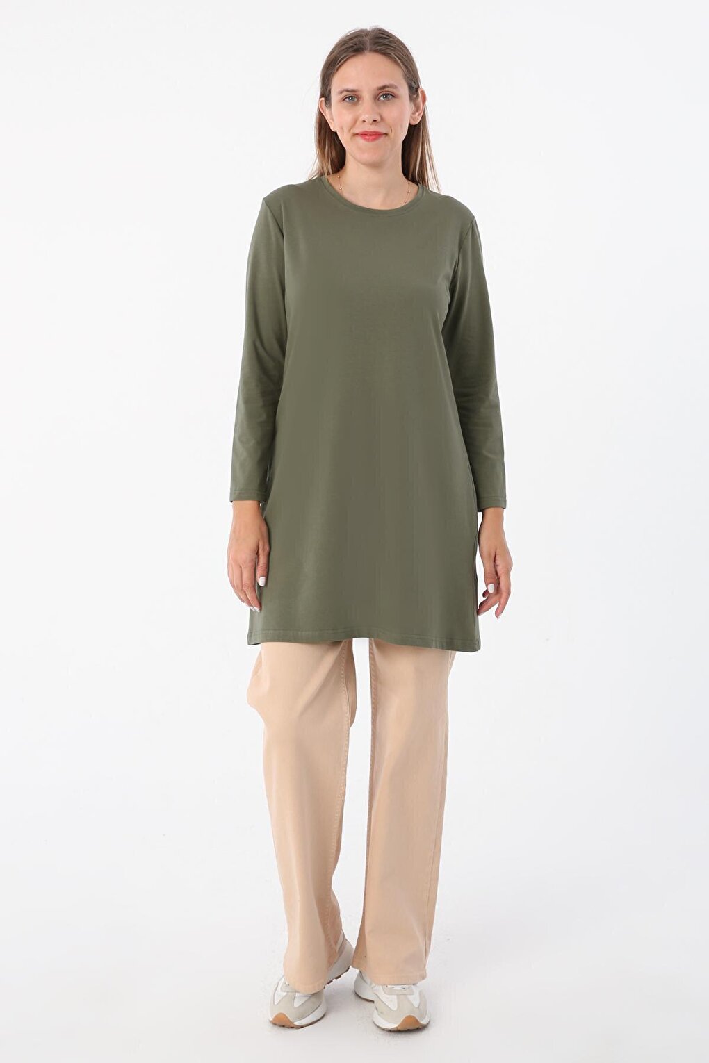 Khaki Basic Cotton Single Jersey Sweat Tunic