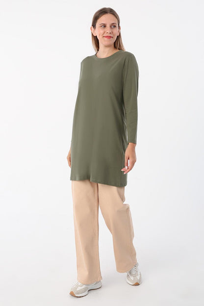 Khaki Basic Cotton Single Jersey Sweat Tunic