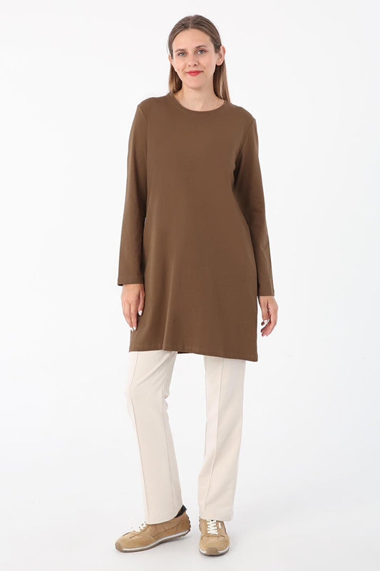 Brown Basic Cotton Single Jersey Sweat Tunic