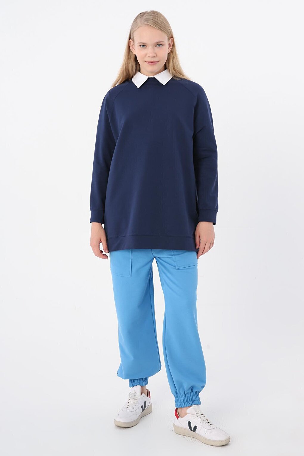 Indigo Crew Neck Raglan Sleeve Sweatshirt